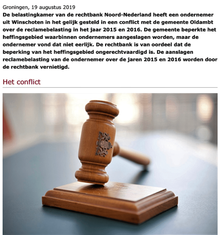 Reclamebelasting door rechter vernietigd